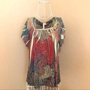 NEW Susan Lawrence Multicolored Paisley hiLo Top L